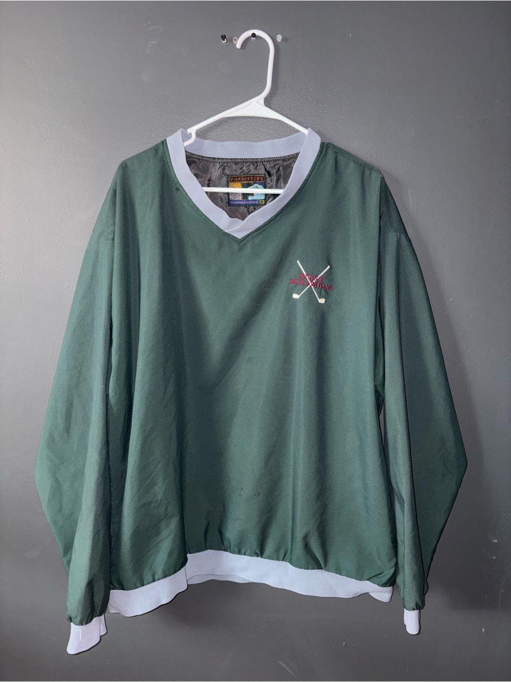 Performance forresters outwear Green Golf Pullover with Light Gray Trim